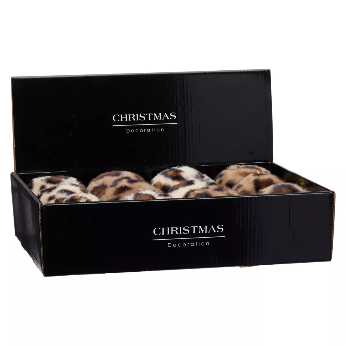 Lot de 12 boules de Noël (D80 mm) Léopard Beige et marron