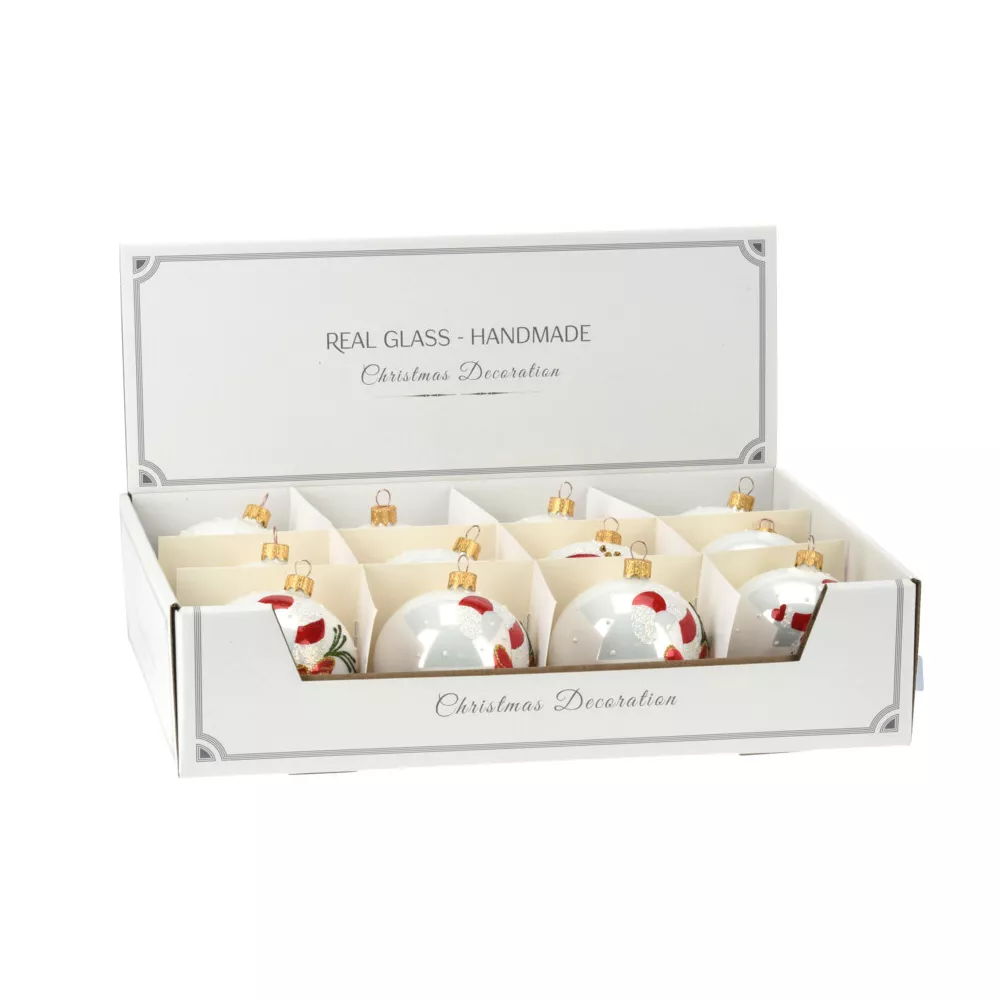 LOT DE 12 BOULES NOEL DECO D8CM 3ASS EN VERRE