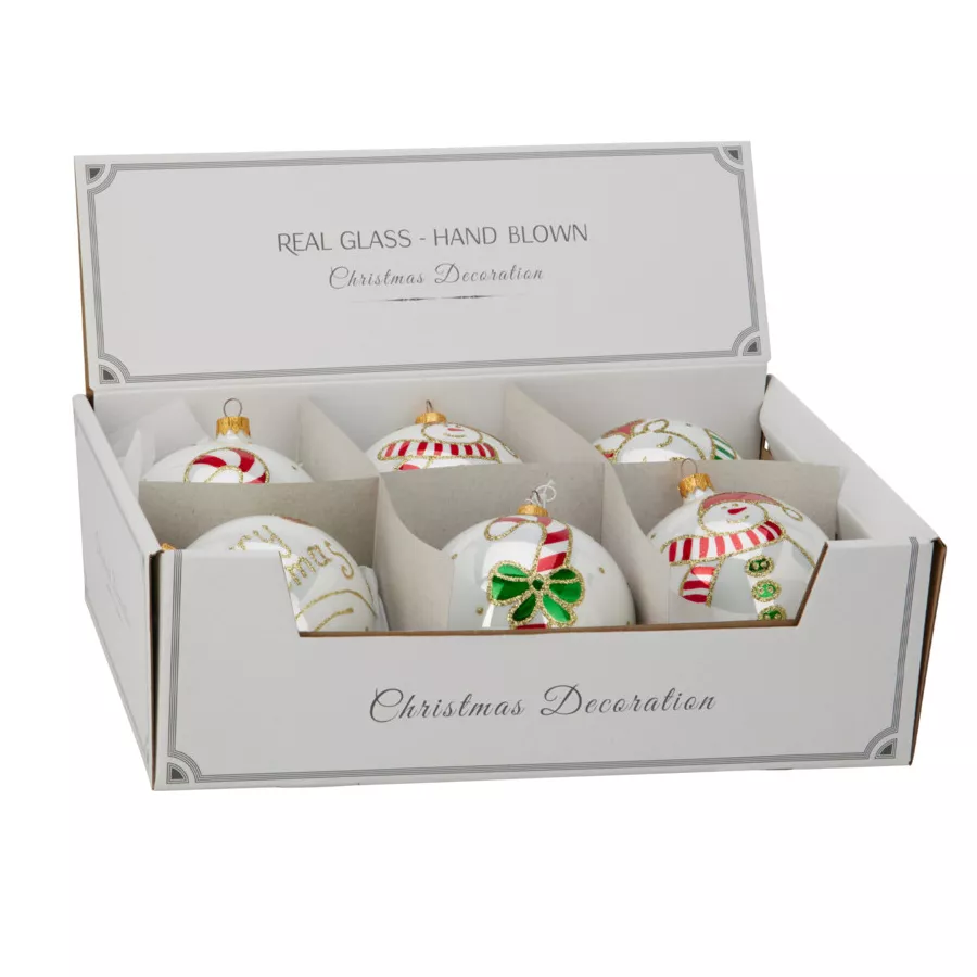 Set di 6 palline di Natale in vetro (D100 mm) Tenerezze Bianco perlato