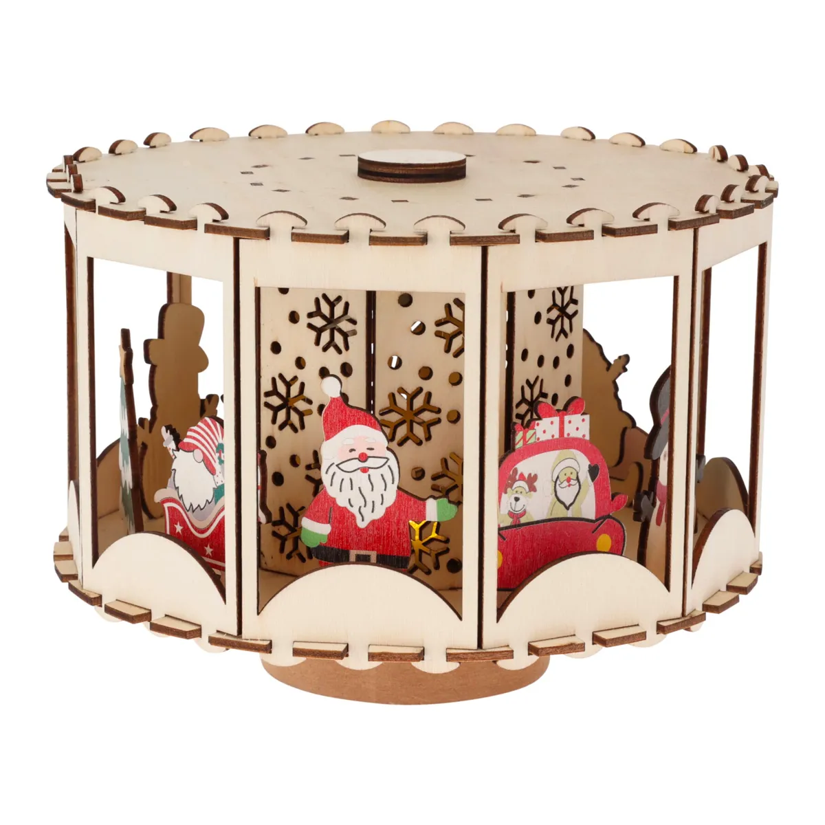 Villaggio di Natale in legno animato e luminoso a pile (20 x H14 cm) Carosello incantato