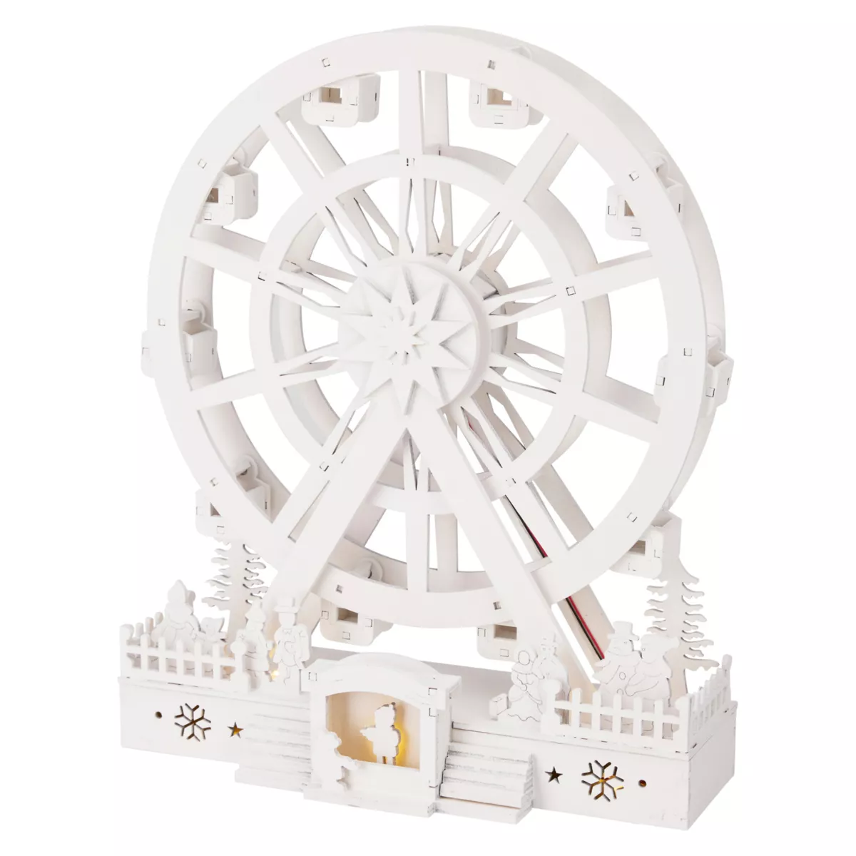 Villaggio di Natale in legno luminoso e animato (H30 cm) Grande ruota di Natale