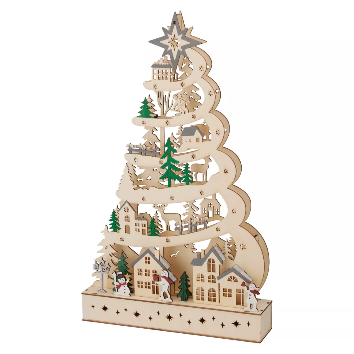 Albero di Natale luminoso in legno 15 LED (H45 cm) Conte di Neve Naturale