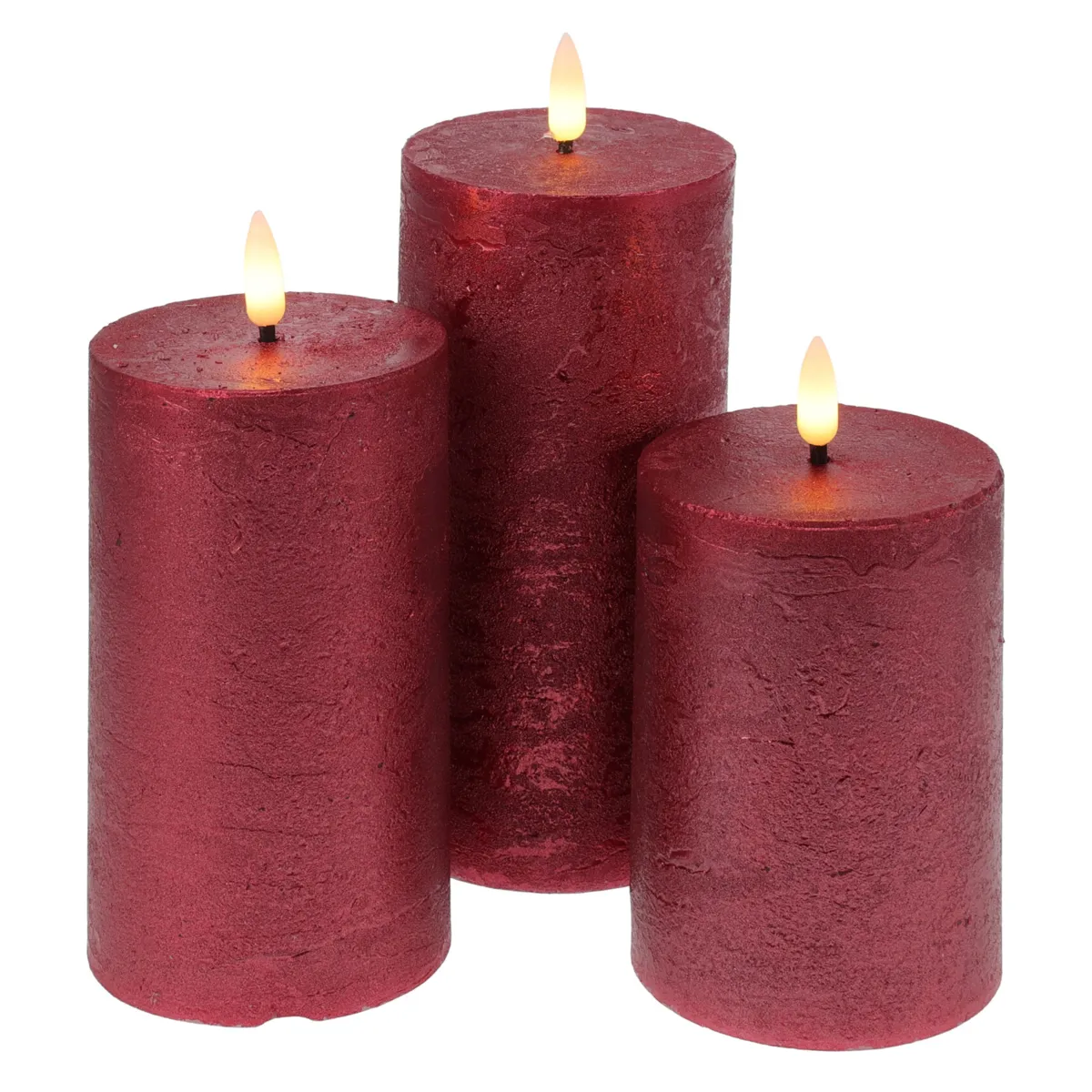 Set di 3 candele LED scintillanti a batteria (D7,5 cm) Mystery Rosso