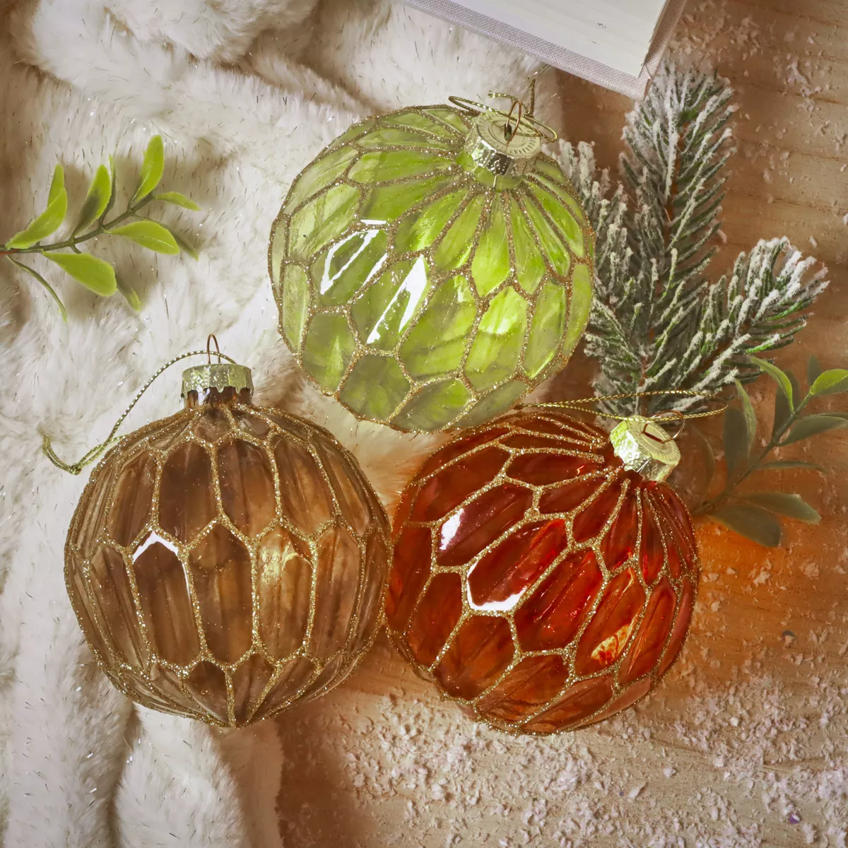 Set di 12 palline di Natale in vetro (D80 mm) Chic multicolore con glitter oro