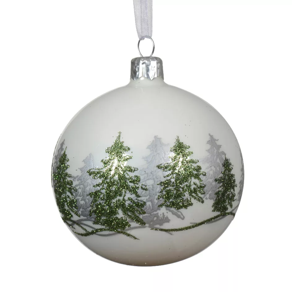 Set di 6 palline di Natale in vetro (D80 mm) Foresta di abeti Bianco
