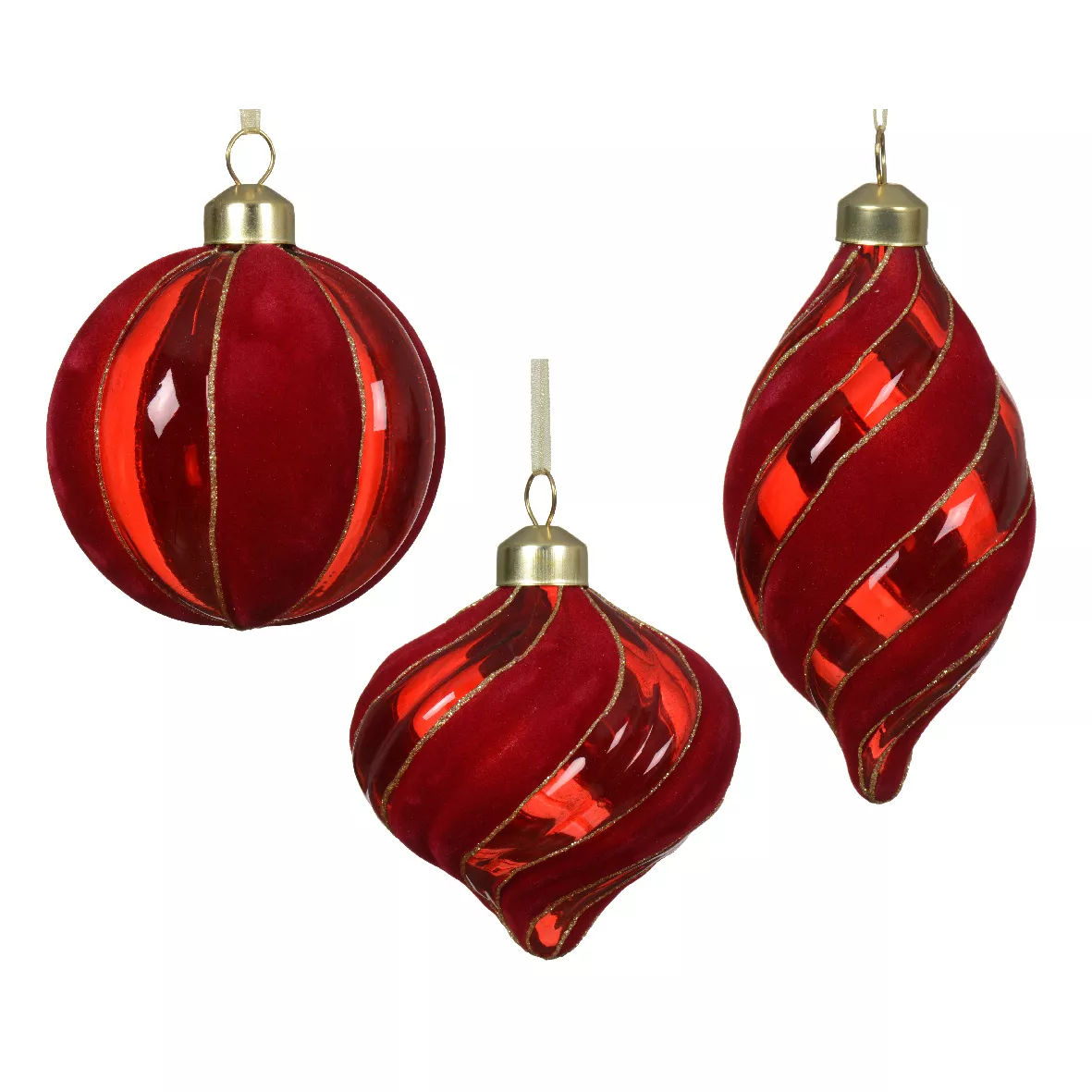 Set di 12 palline di Natale in vetro (D80 mm) Velluto chic Rosso
