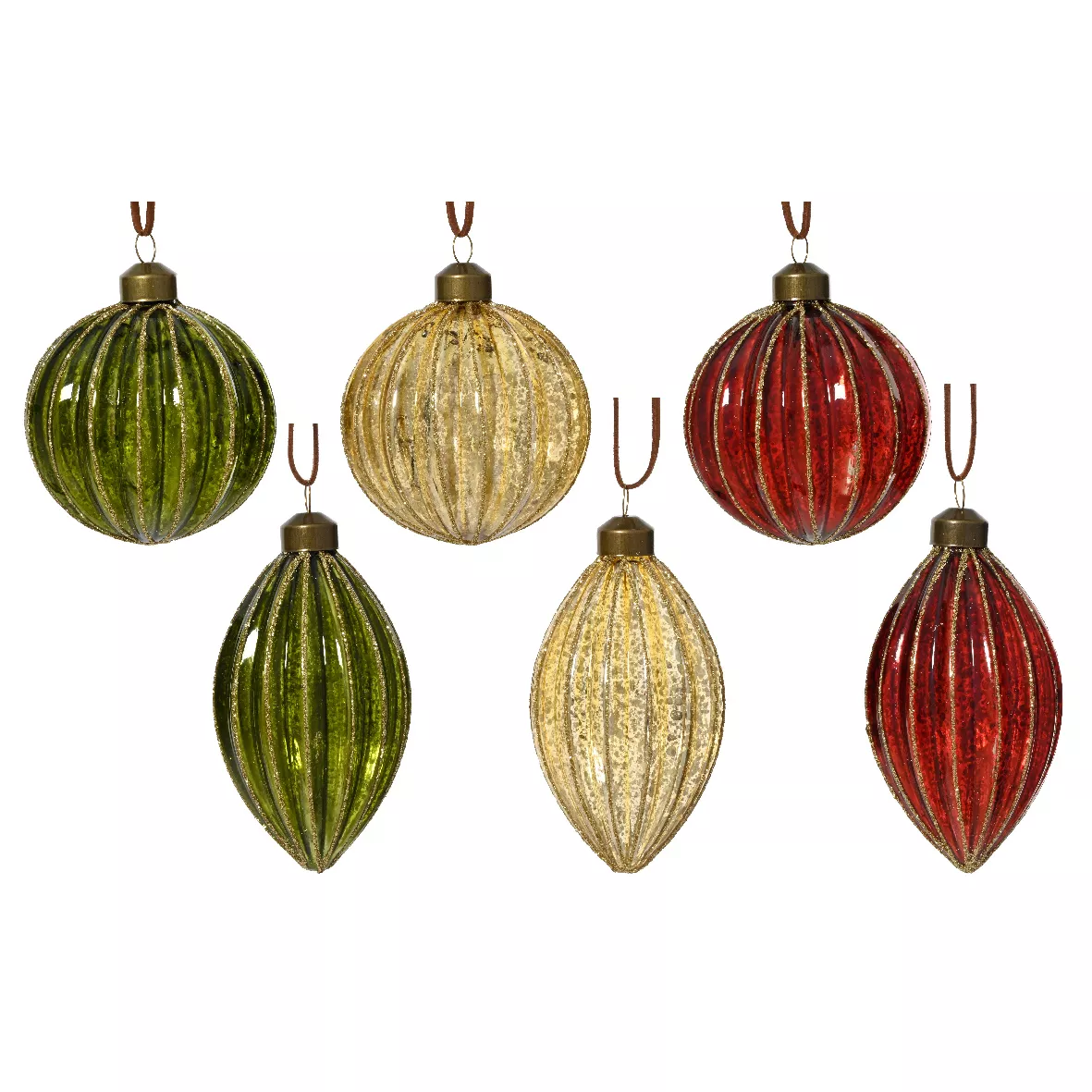 Set di 12 Palline di Natale in vetro (D80 mm) Lustrini Oro, verde e bordeaux