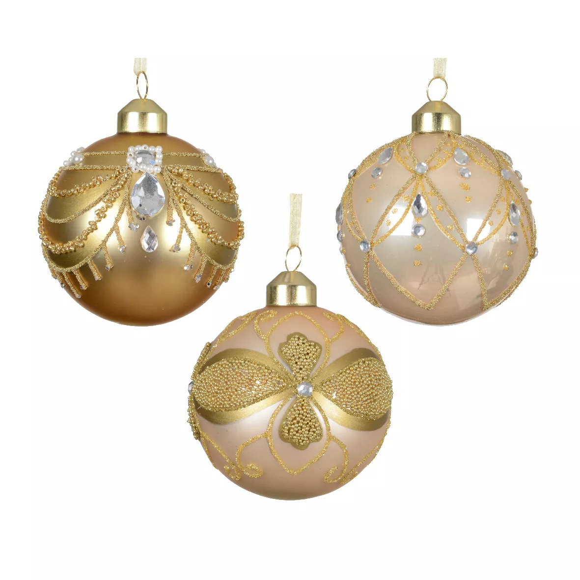 Set di 12 palline di Natale in vetro (D80 mm) Altesse Oro e perla