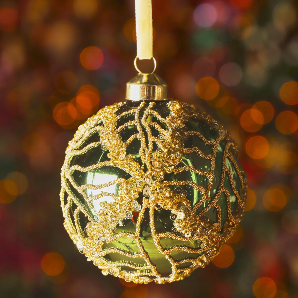 Set di 3 palline di Natale in vetro (D80 mm) Shiny sequins Verde abete