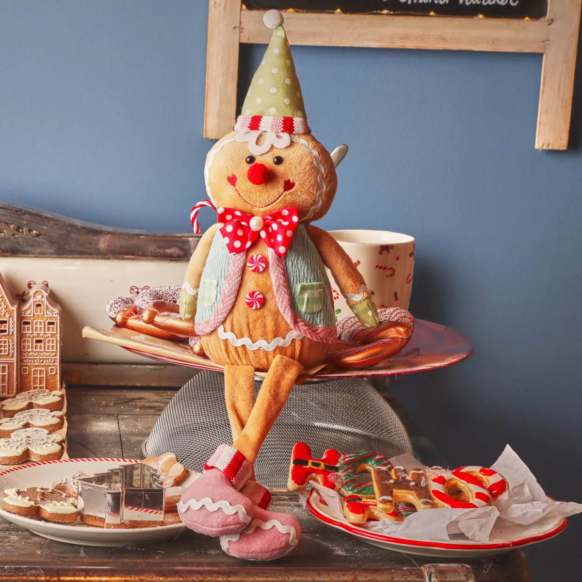 Stehender Lebkuchen (H50 cm) Johnny der Clown Mehrfarbig
