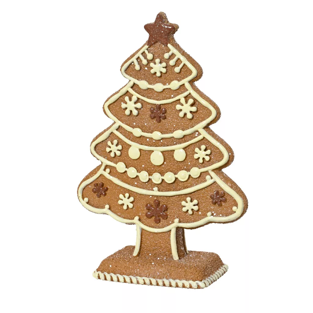 1 Sapin polyresine L11.50-W5.50-H17cm marron/blanc chaud 