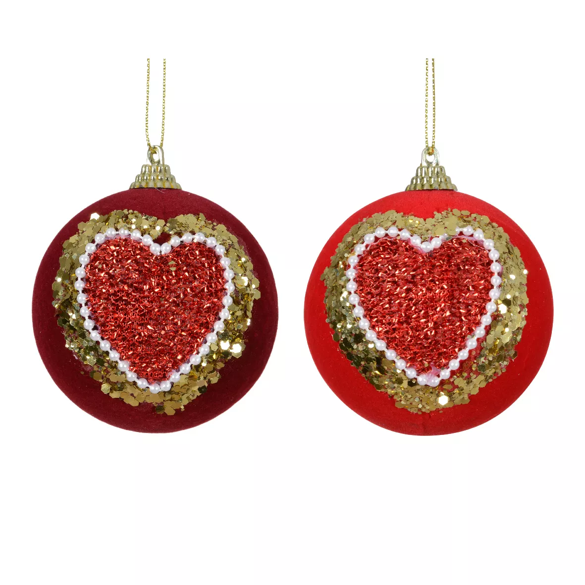 Set di 12 palline di Natale (D80 mm) Cuore di Natale Rosso e oro