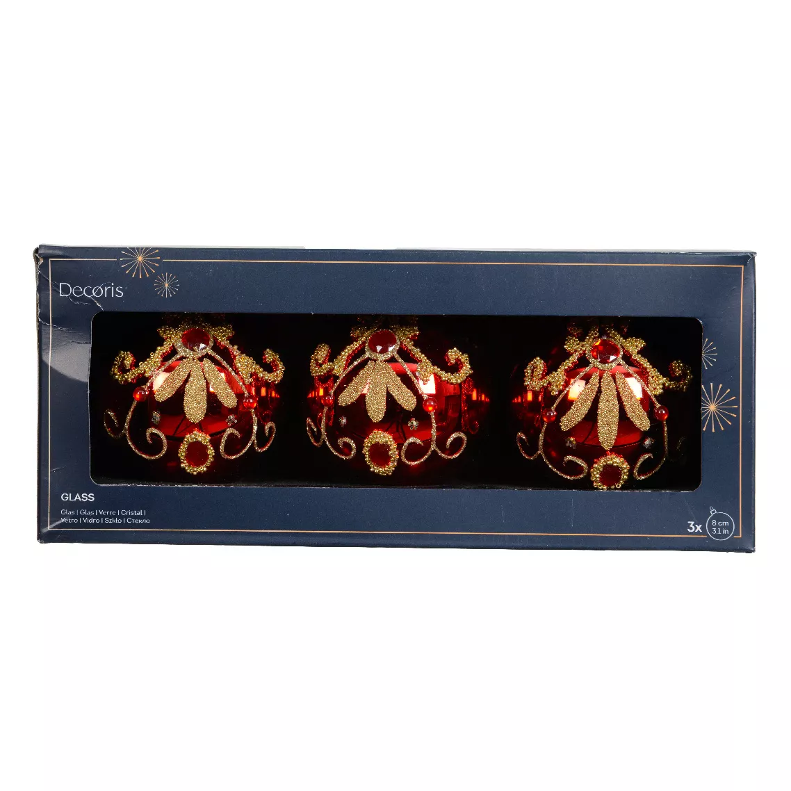 Set di 3 palline di Natale in vetro (D80 mm) Palazzo Rosso