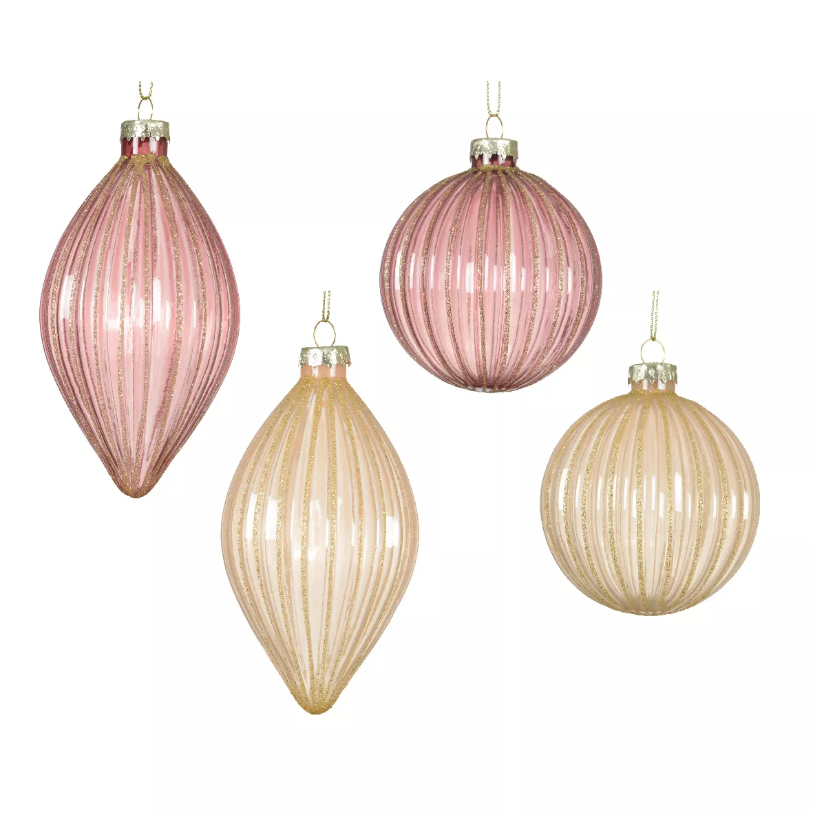 Lote de 12 bolas de Navidad de vidrio (D80 mm) con purpurina Rosa y perla