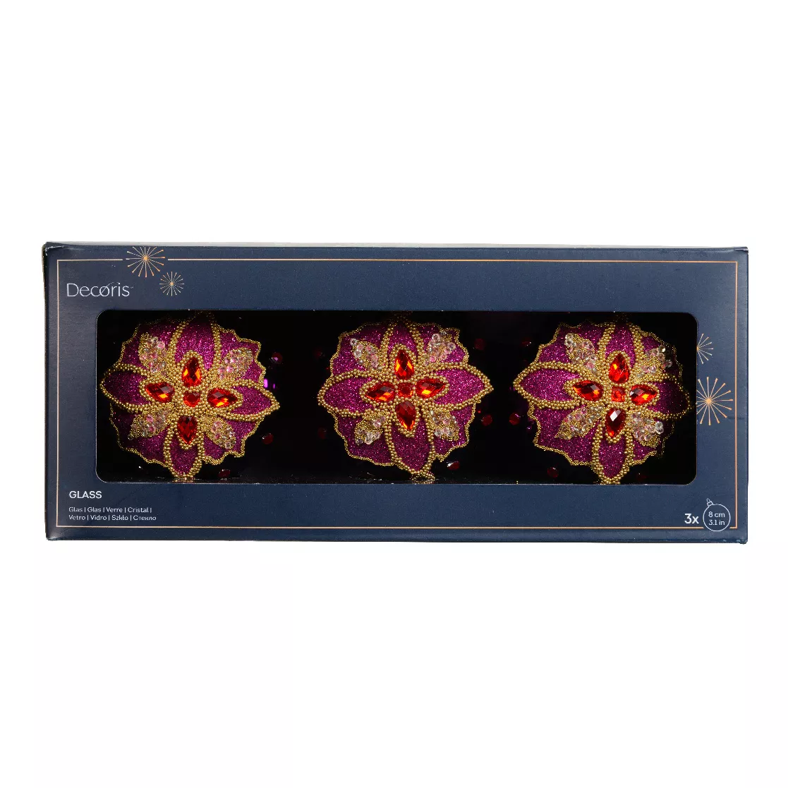 Set di 3 Palline di Natale in vetro (D80 mm) Dahlia Rosso