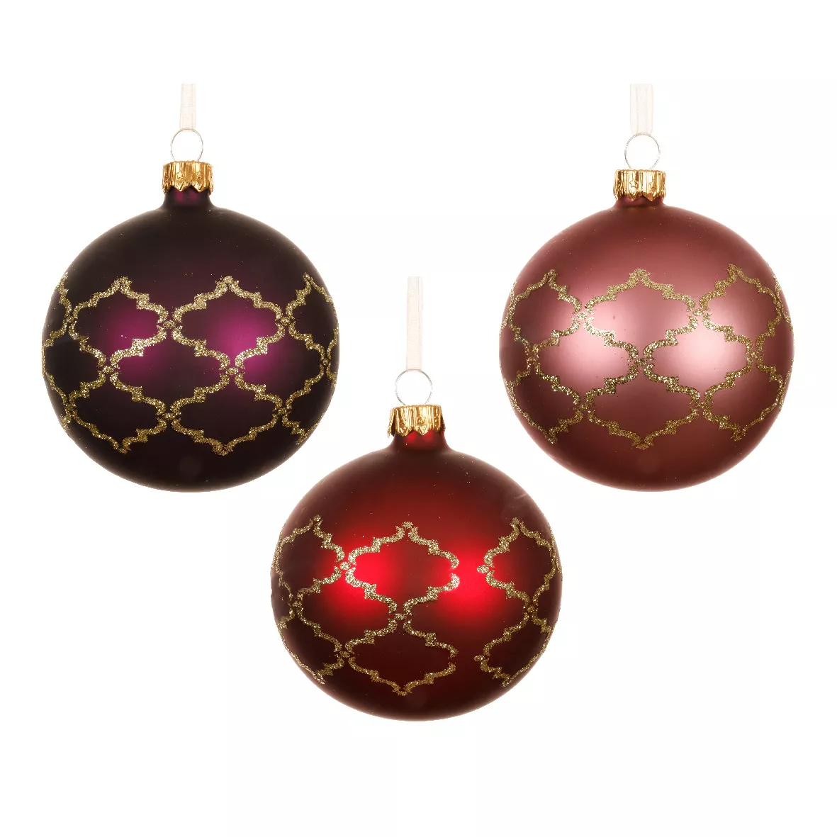 Lote de 6 bolas de Navidad de vidrio (D80 mm) Art Decó assorti Rojo