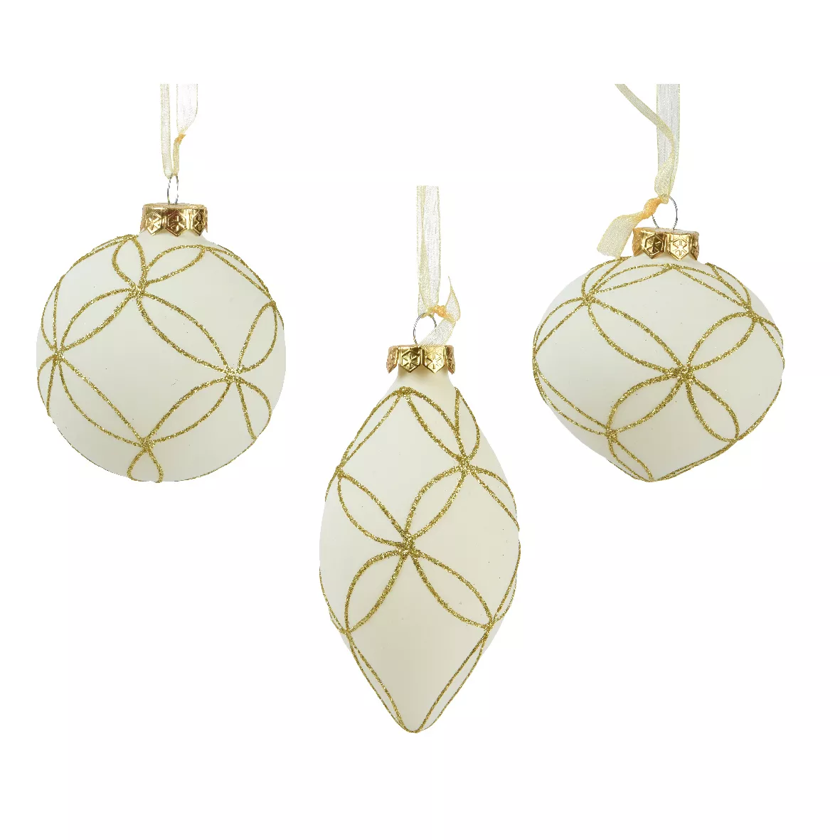 LOT DE 12 (EN VERRE)  Boules verre Stella di Venezia dia8cm blanc laine 