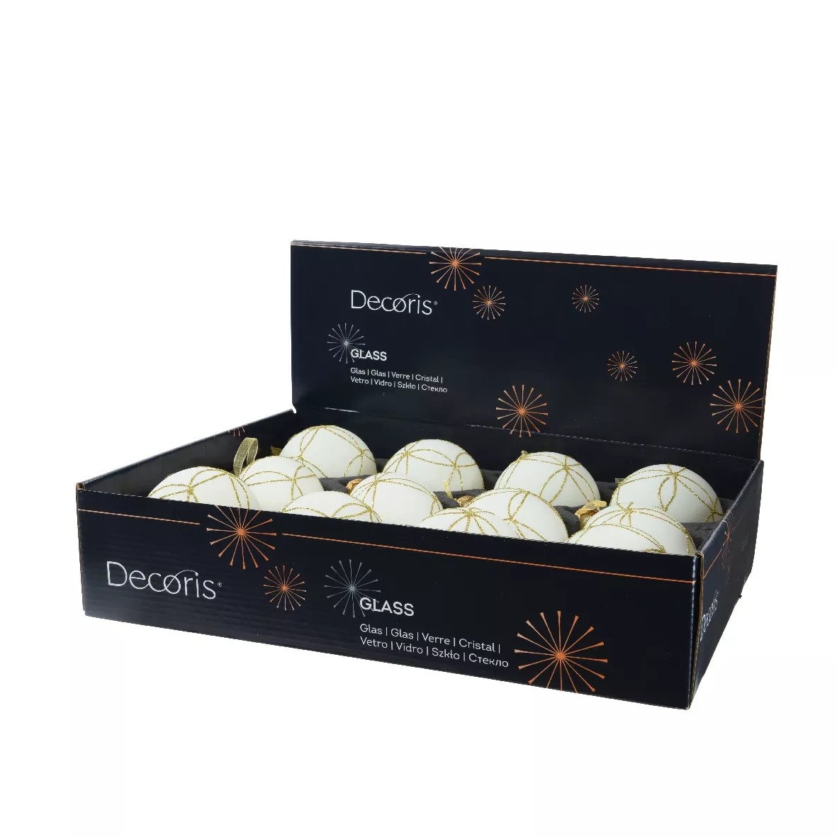 Lot de 12 boules de Noël en verre (D80 mm) Stella di Venezia Blanc laine