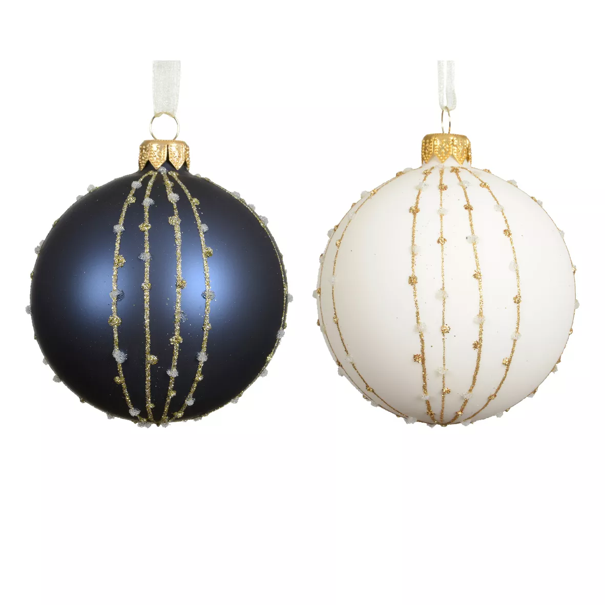 Set di 6 palline di Natale in vetro (D80 mm) Christmas night Bianco lana e blu notte