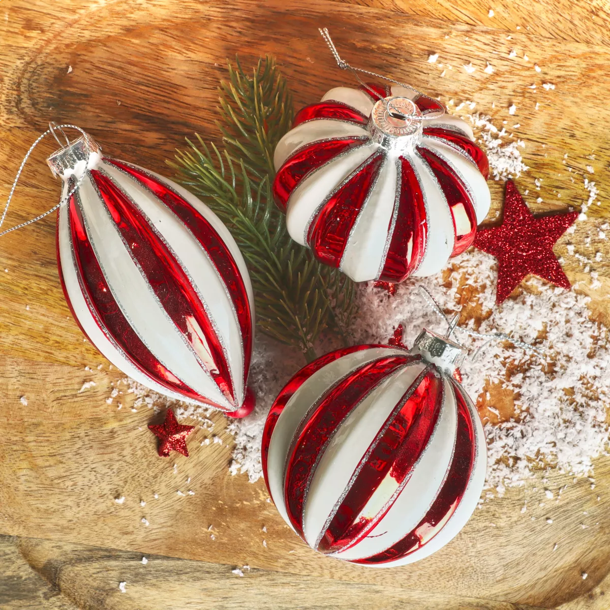 Set di 12 palline di Natale in vetro (D80 mm) Christmas glam Rosso e Bianco