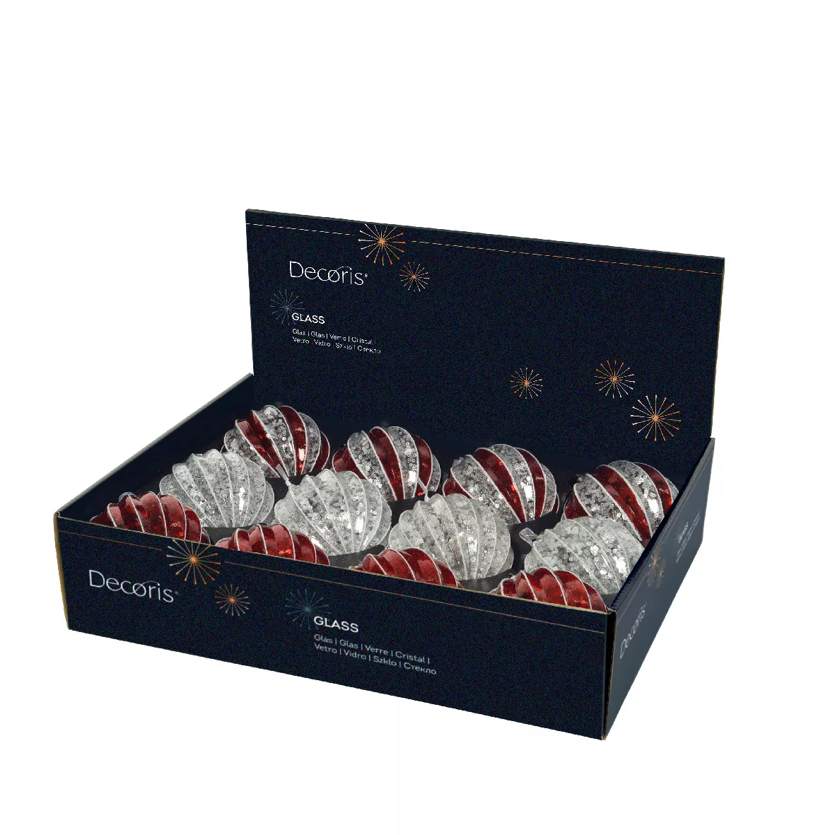 Set di 12 palline di Natale in vetro (D100 mm) Paillettes festive Argento e rosso