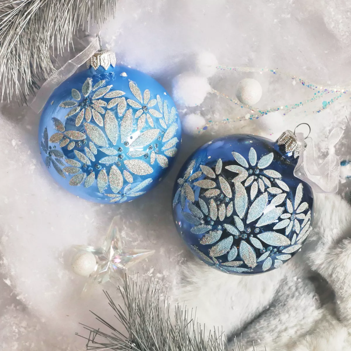 Set di 6 palline di Natale in vetro (D80 mm) Scintillio di notte Blu cielo