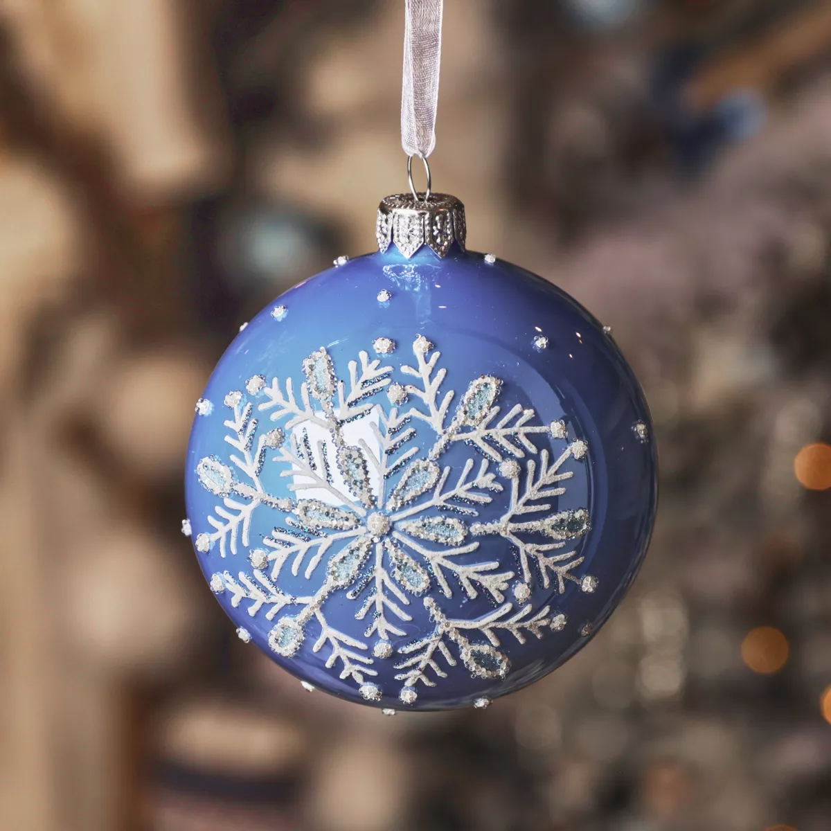Set di 6 palline di Natale in vetro (D80 mm) Mio bel Fiocco di neve Blu cielo