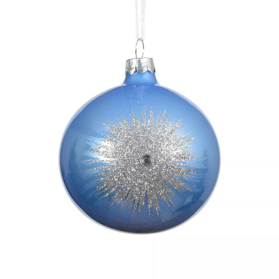 Set di 6 palline di Natale in vetro (D80 mm) Scintilla d'inverno Blu cielo e Argento