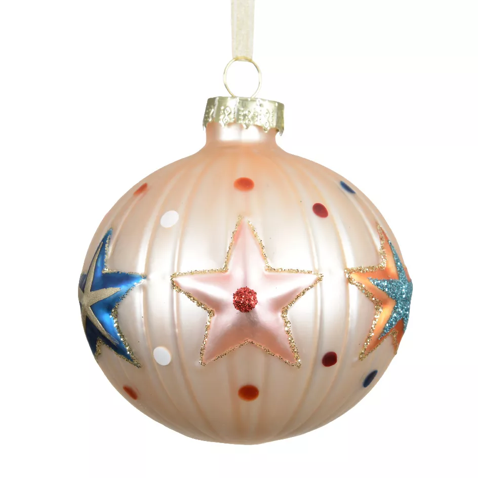 Set di 3 palline di Natale in vetro (D80 mm) Circo stellato Perla