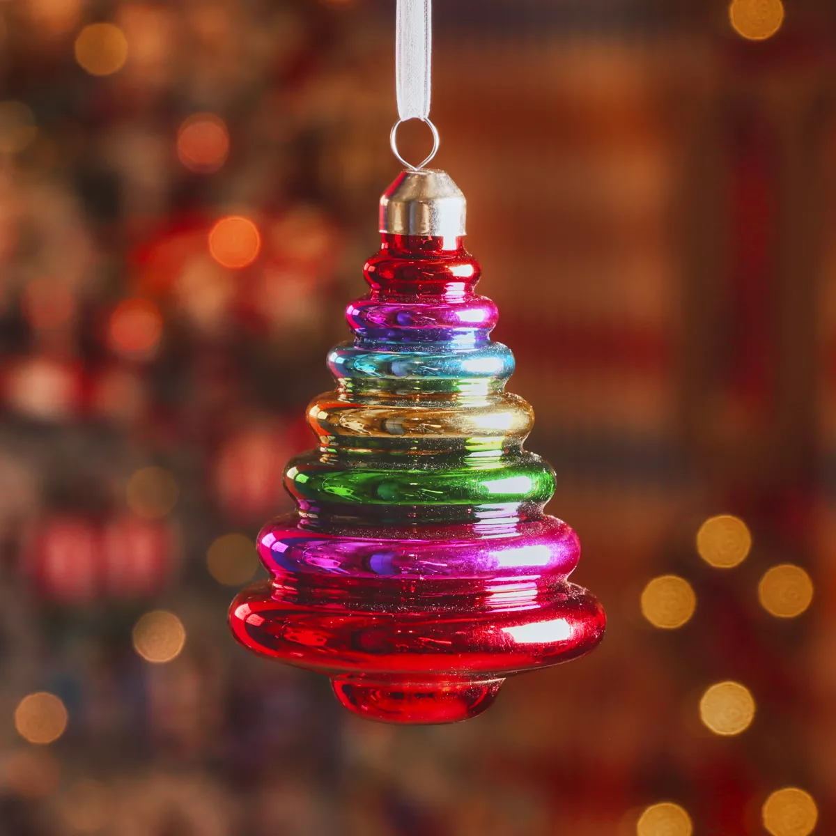 Set di 12 alberi di Natale in vetro da appendere (H10 cm) Natale allegro Multicolore