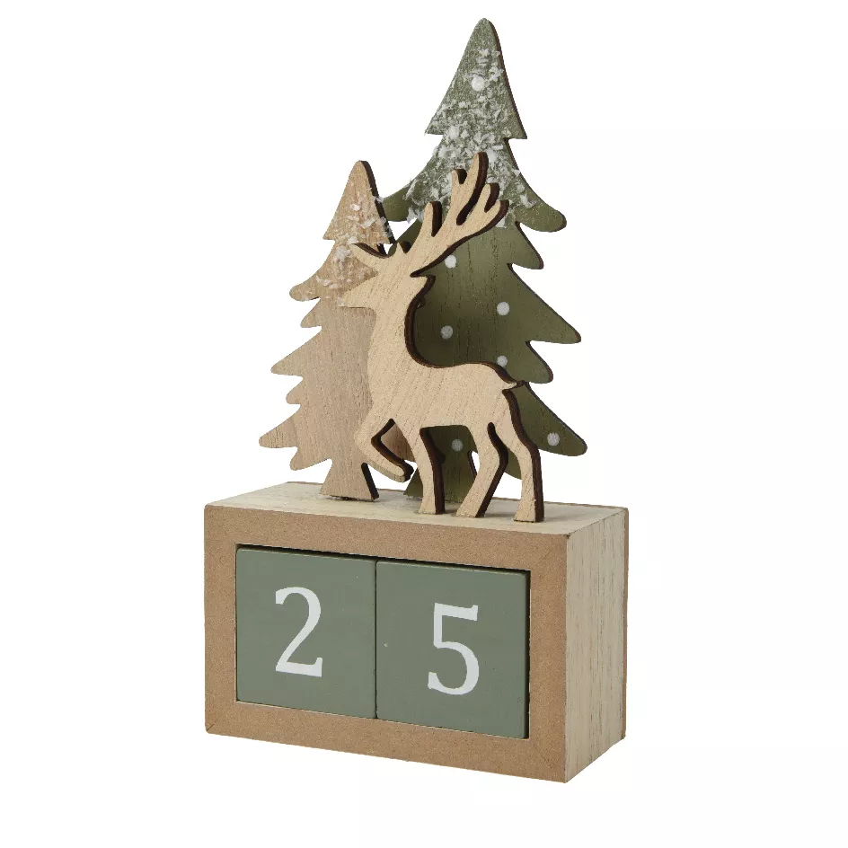 Calendario dell'Avvento in cubi di legno (H18 cm) Cervo Naturale