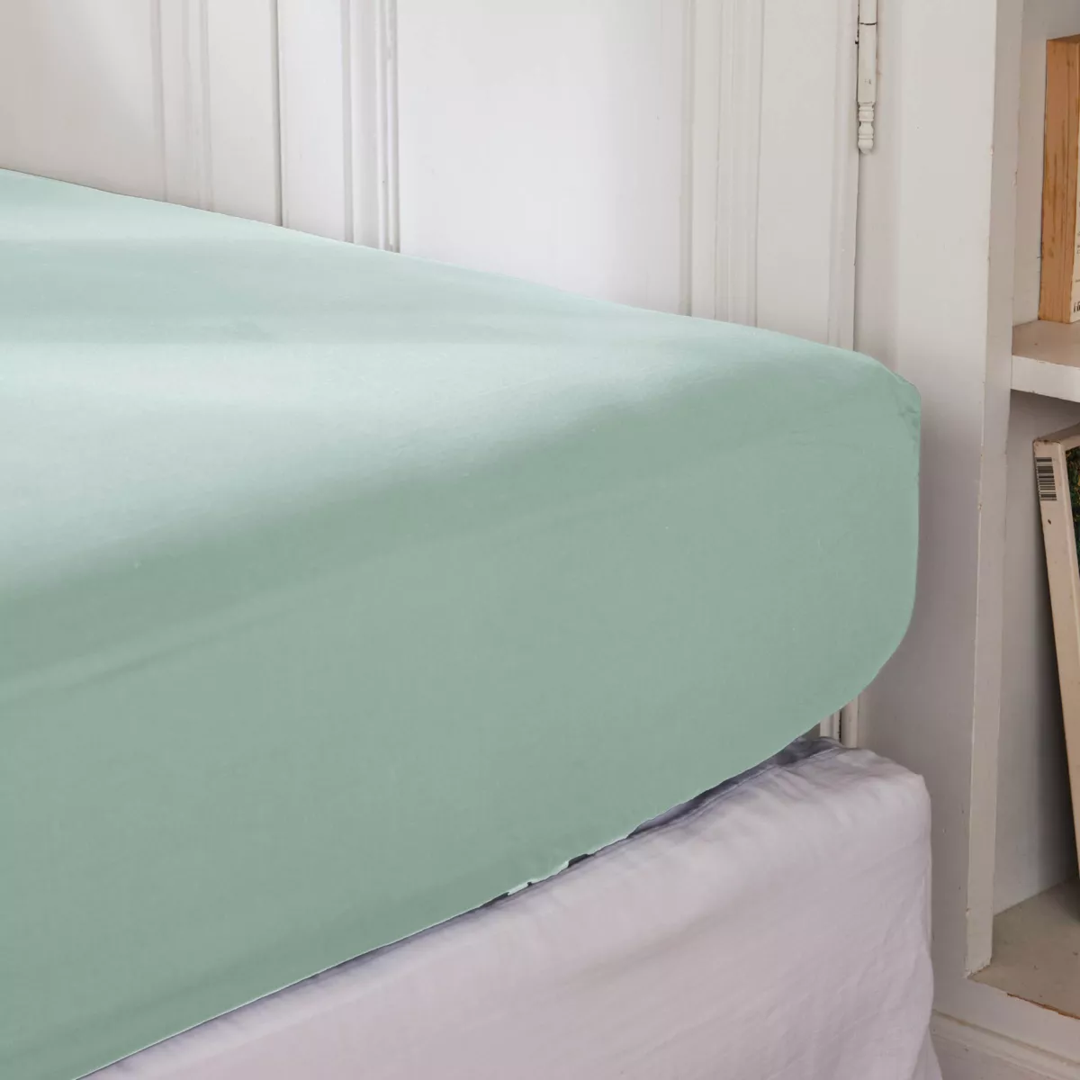 EM - Drap housse 140 x 190 cm Percale unie CALI Eucalyptus