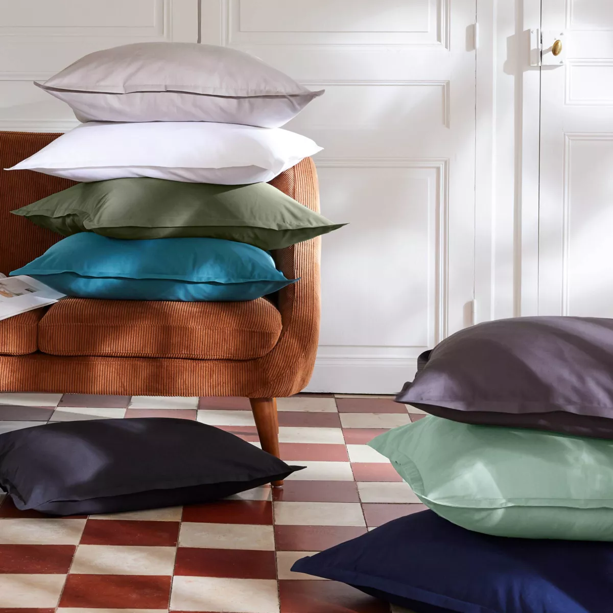 EM - Drap plat point bourdon 180 x 290 cm Percale unie CALI Eucalyptus