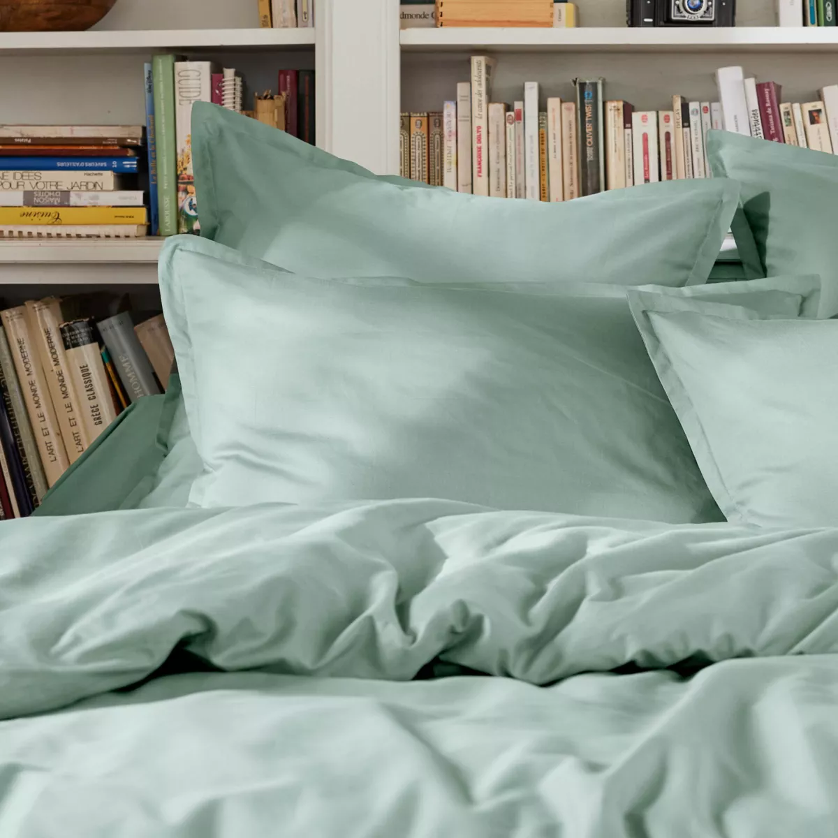 EM - Drap plat point bourdon 180 x 290 cm Percale unie CALI Eucalyptus