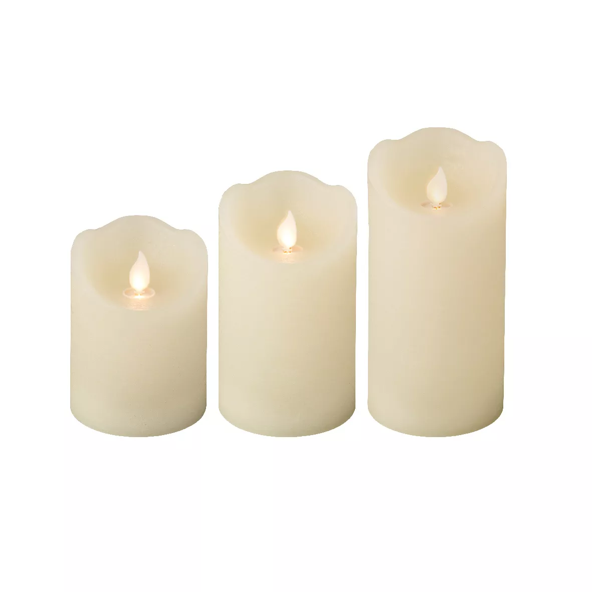 Set di 3 candele LED tremolanti (D7,5 cm) Cera naturale Crema