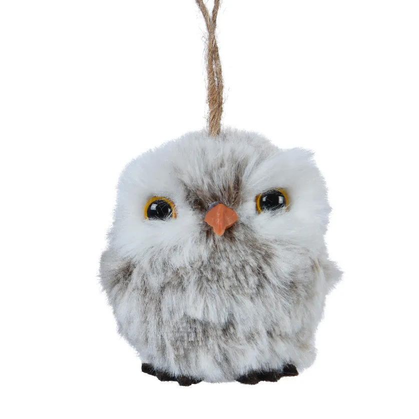 Decorazione natalizia da appendere (H6 cm) Gufo d'inverno Pelliccia grigia