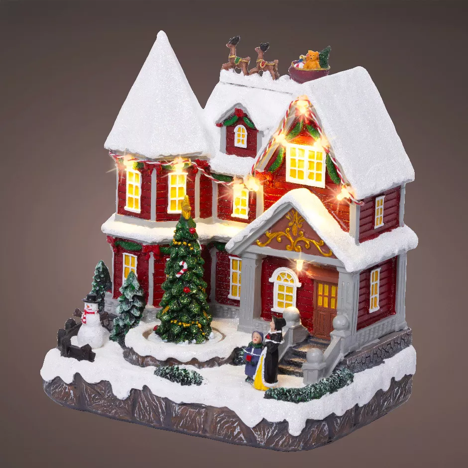 Casa de pueblo iluminada, musical y animada a pilas (H23 cm) Camden Street