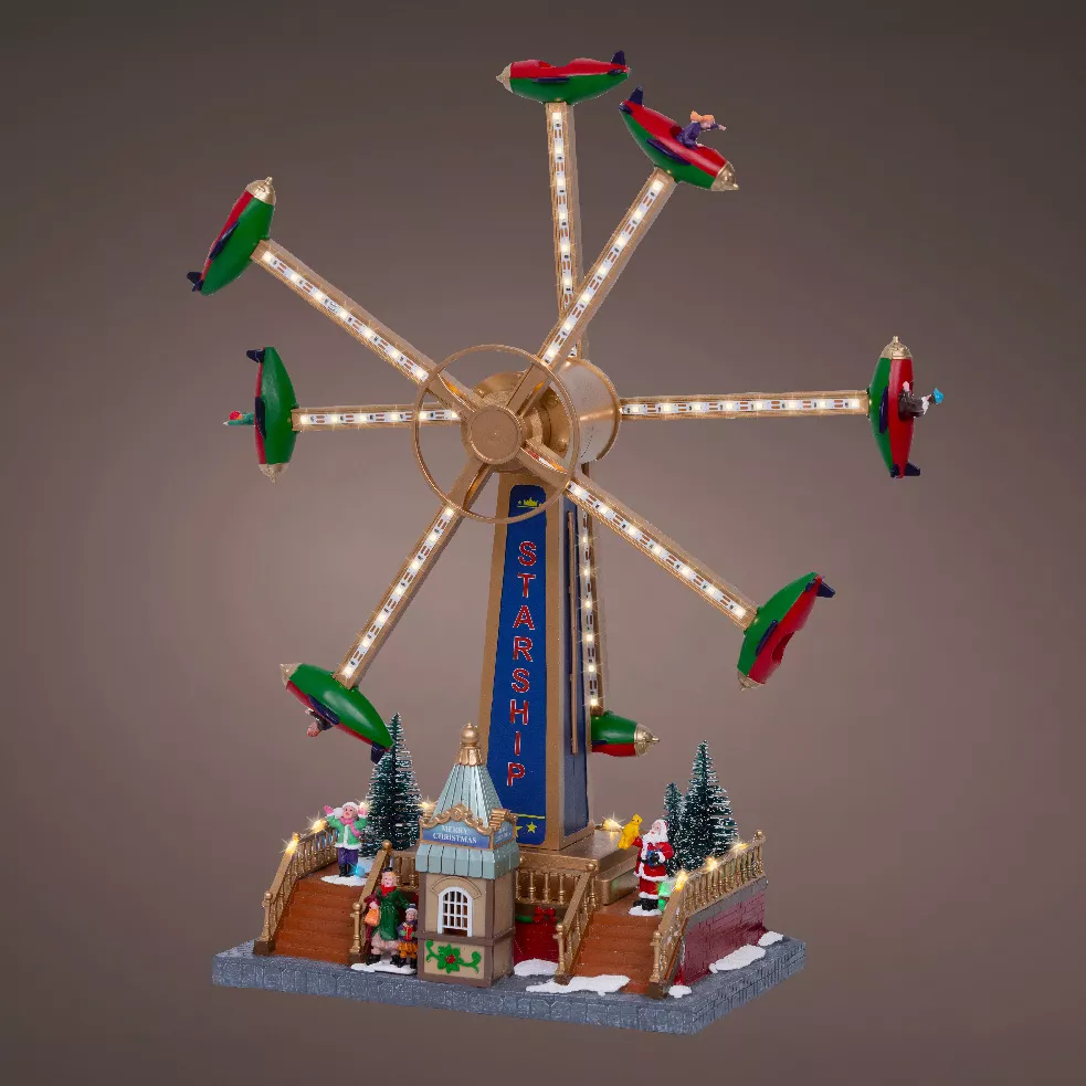 Villaggio di Natale luminoso, animato e musicale (H47 cm) Giostra aerei