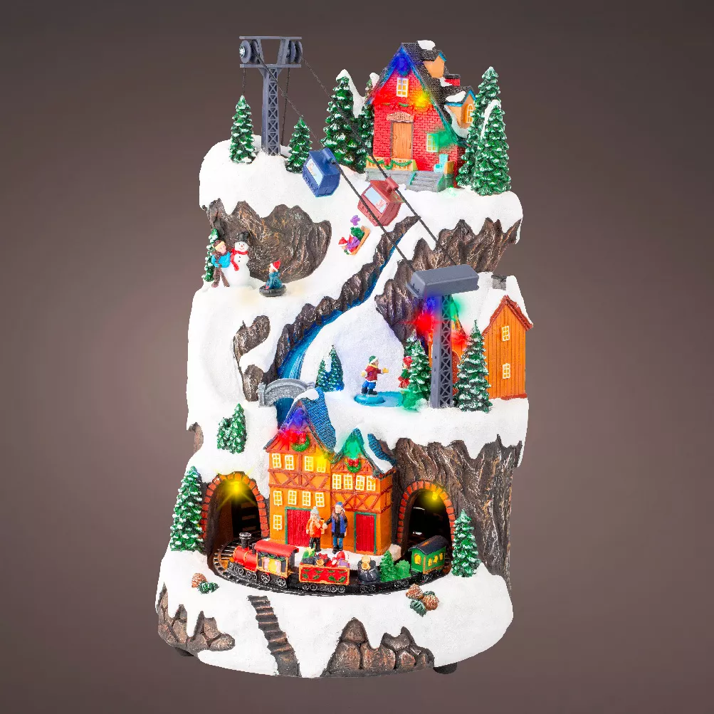 Villaggio di Natale luminoso, animato e musicale (H40 cm) Stazione di montagna