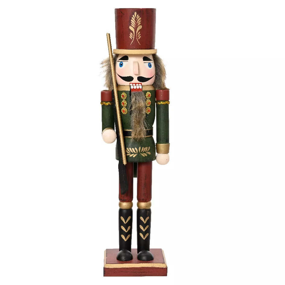 Cascanueces de madera (H76 cm) Timothé la realeza Verde y burdeos