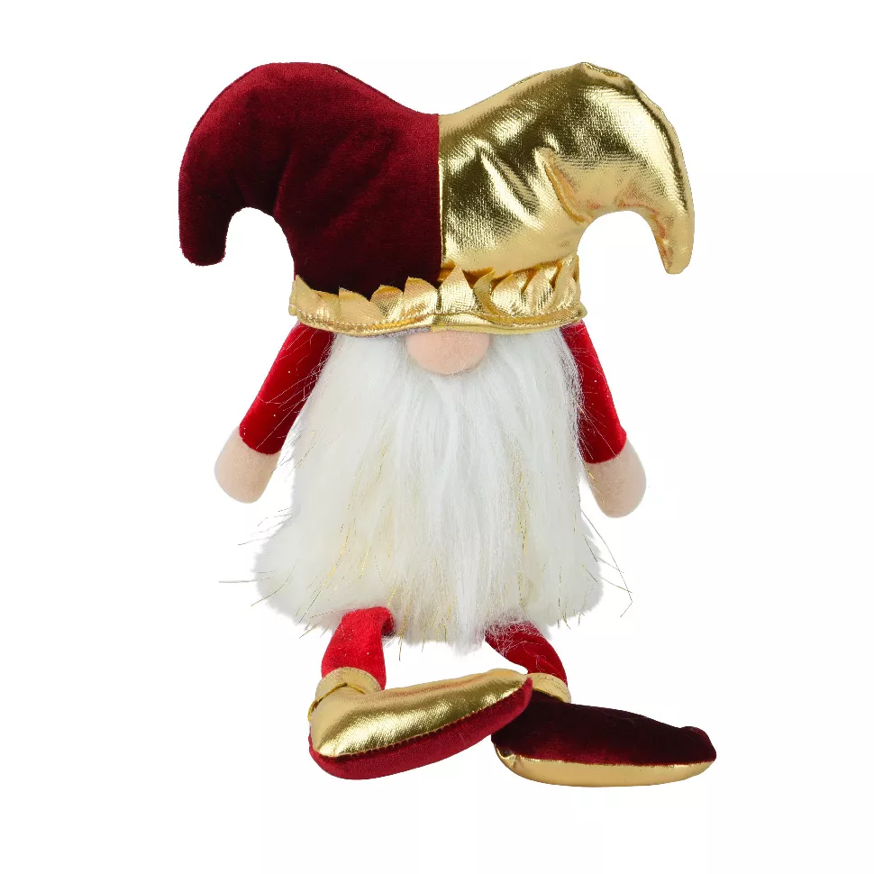Folletto di Natale con gambe flessibili (H39 cm) Arlecchino Bordeaux e dorato