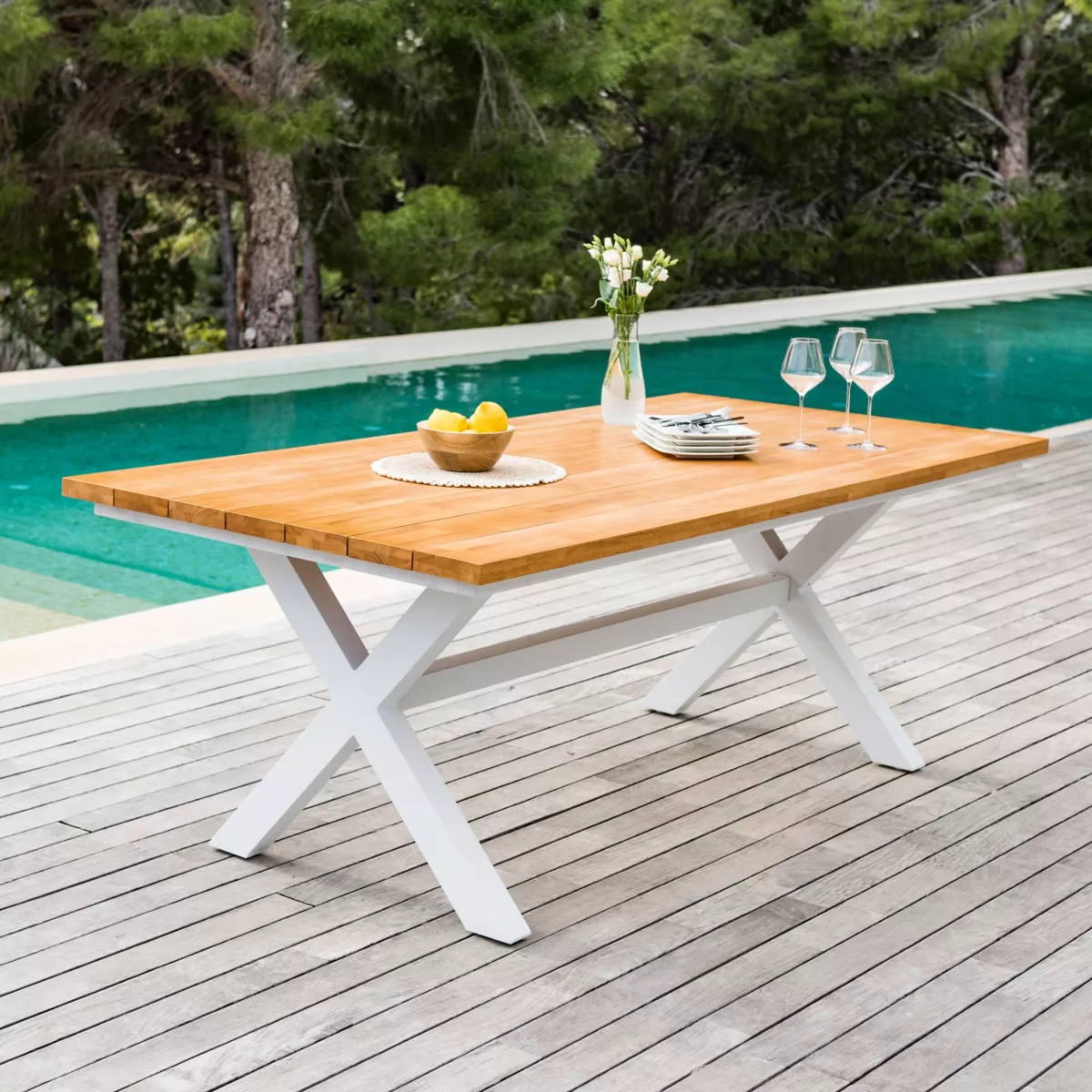 Gartentisch Aluminium/Teakholz Bali 200 x 100 cm (bis zu 8 Pers.)  - Weiß 2