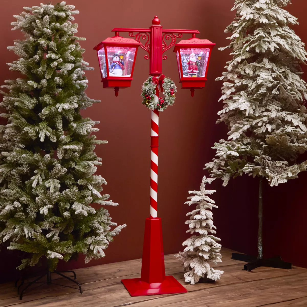 Lámpara de pie doble iluminada 66 LED (H188 cm) Navidad Mágica Roja