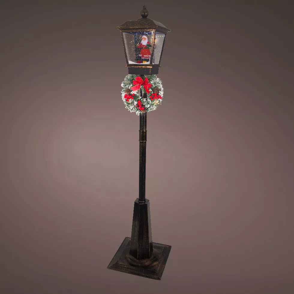 Lampione di Natale illuminato e animato 33 LED (H180 cm) Neve cadente Nero