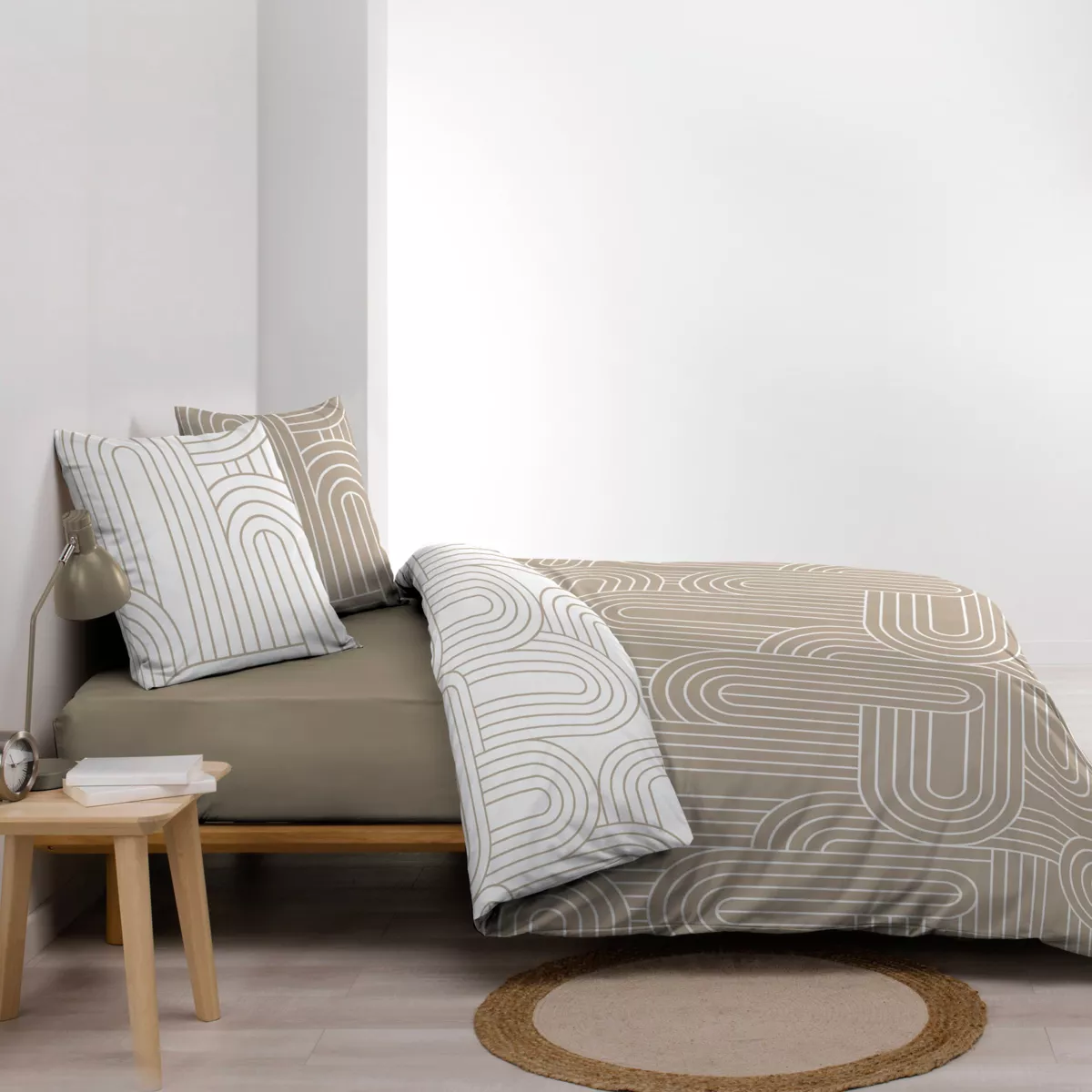 Katoenen dekbedovertrek en twee kussenslopen (240 x 220 cm) Modul Beige