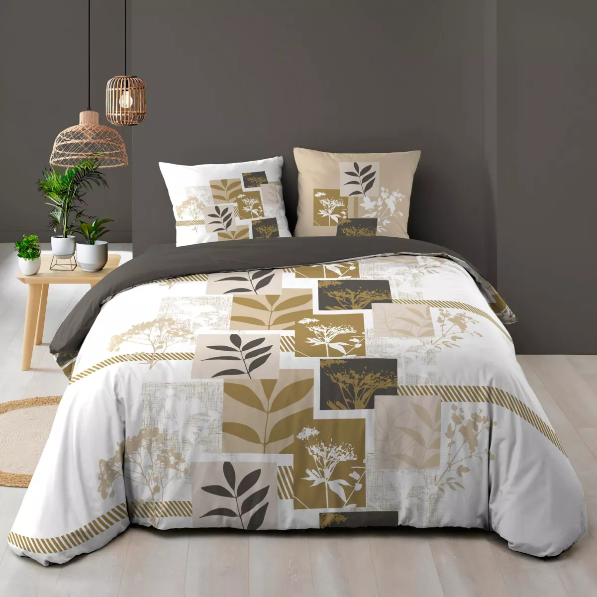 Funda de edredón y dos fundas de almohada de algodón (240 x 220 cm) Utopia Beige