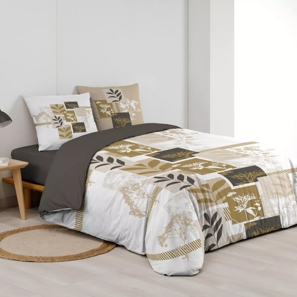 Funda de edredón y dos fundas de almohada de algodón (240 x 220 cm) Utopia Beige