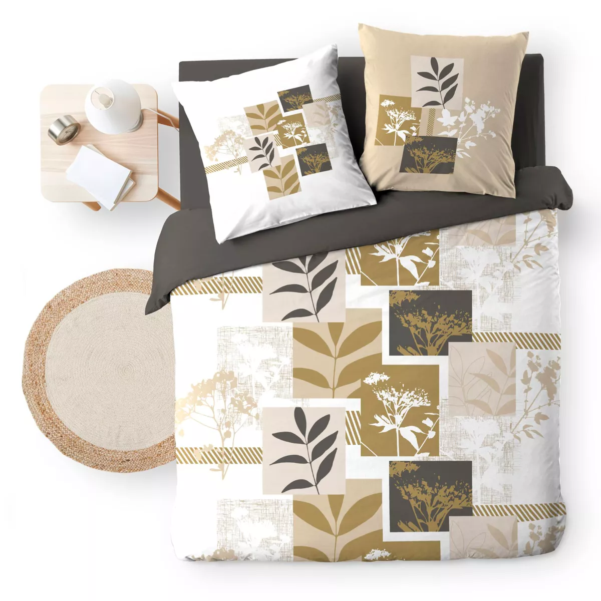 Dekbedovertrek en twee katoenen kussenslopen (240 x 220 cm) Utopia Beige