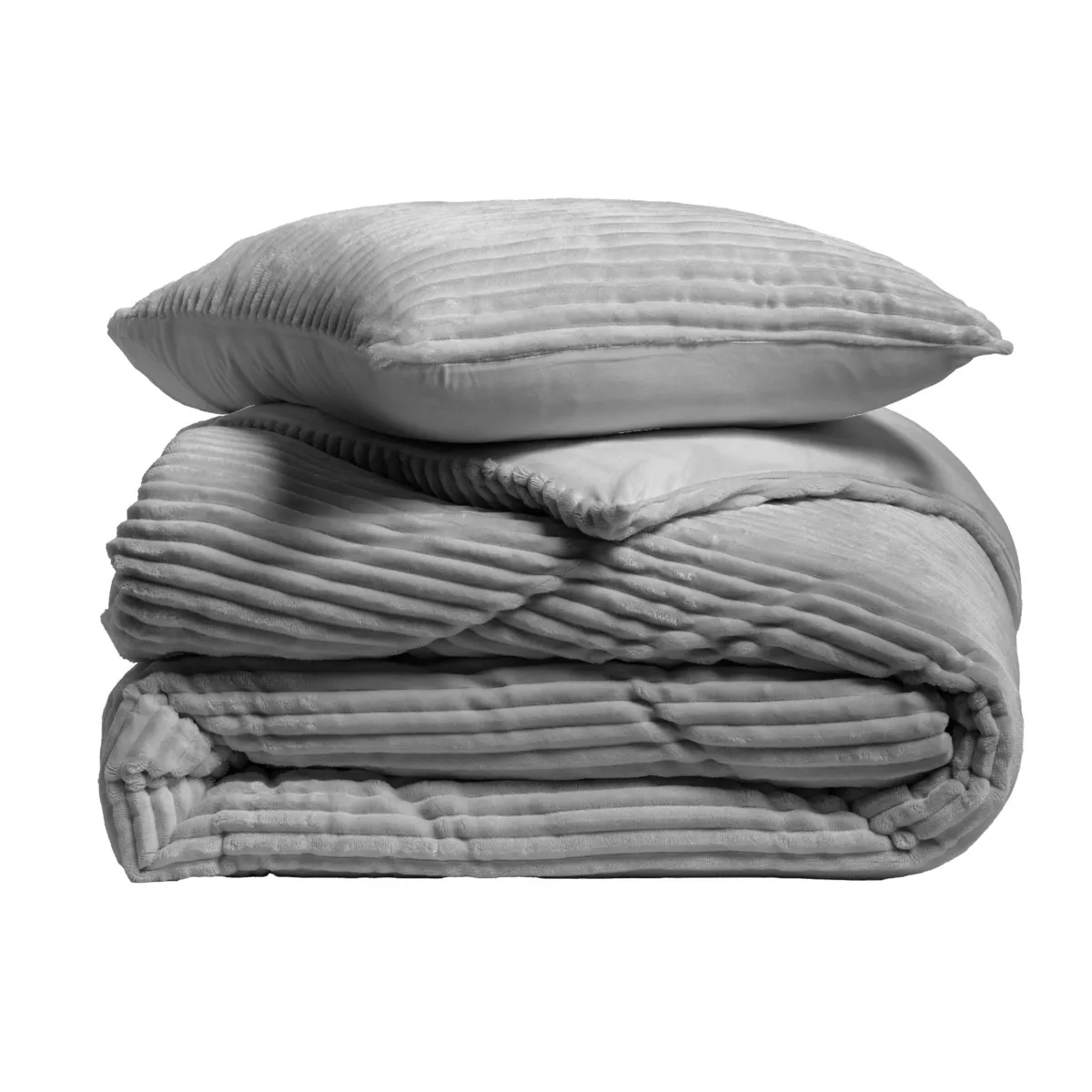 Copripiumino e due federe in flanella (240 x 220 cm) Veloutea Grigio antracite