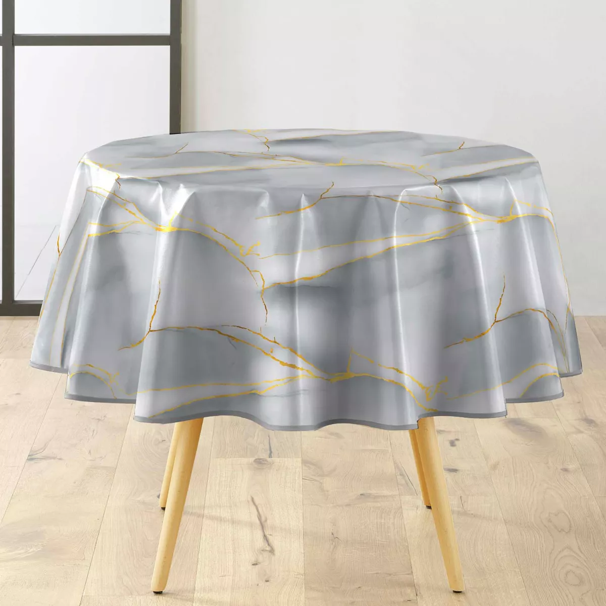 Tovaglia rotonda in PVC rivestito (160 cm) Marbrelle Grigia